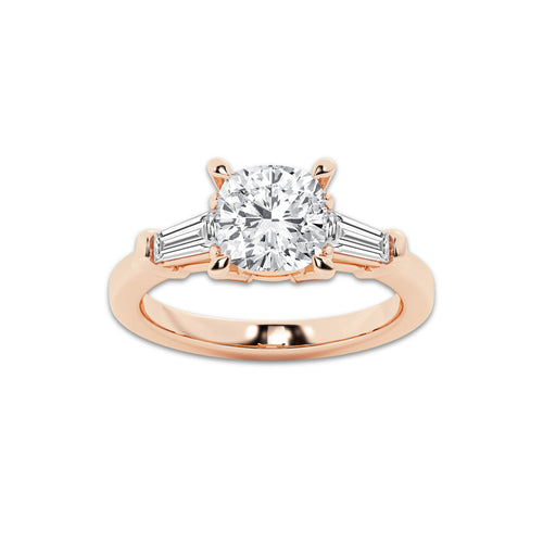 Gaia 2 3/4 ctw Cushion Lab Grown Diamond Three Stone Engagement Ring 18K Rose Gold, E, VS1 | IGI Certified, 2 ct Center