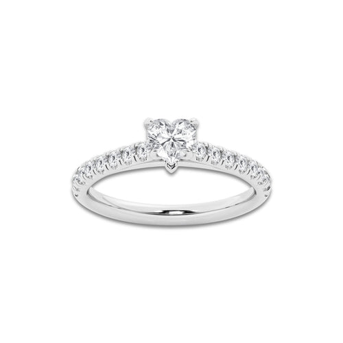 0.89 ctw Heart Lab-Grown Diamond Pave Engagement Ring in 14K White Gold for Women | E Color, VS1 Clarity, IGI Certified 0.50 ct Center Diamond