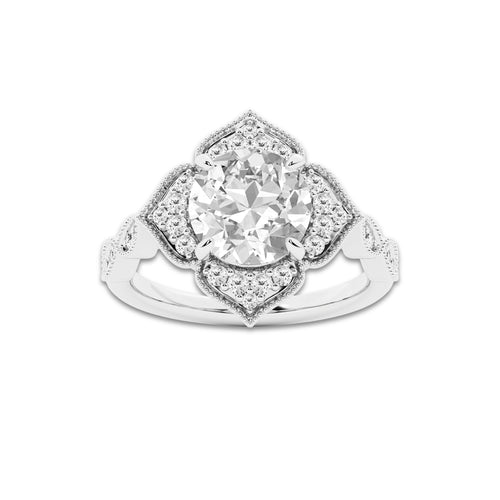 3 1/3 ctw Old European Cut Lab Grown Diamond Twisted Vintage Side Stone Engagement Ring Platinum, EF, VS2 | 3 ct Center
