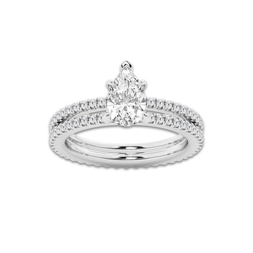 1.69 ctw Pear Lab-Grown Diamond Double Row Diamond Engagement Ring in Platinum for Women | Colorless E, VS1 Clarity, IGI Certified 1.00 ct Center Diamond