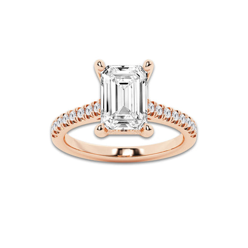 3.28 ctw Emerald Lab-Grown Diamond Hidden Halo Side Stone Engagement Ring in 18K Rose Gold for Women | Colorless D, VVS1 Clarity, IGI Certified 3.00 ct Center Diamond