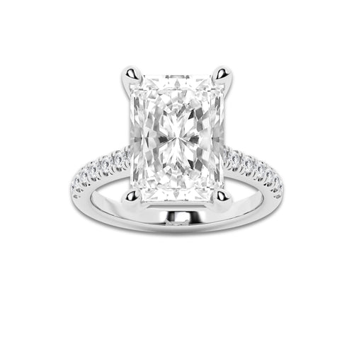 7.47 ctw Radiant Lab-Grown Diamond Hidden Halo Side Stone Engagement Ring in Platinum for Women | Colorless D, VVS1 Clarity, IGI Certified 7.00 ct Center Diamond