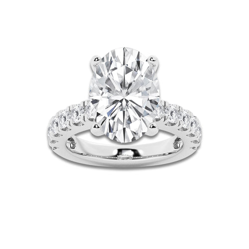 8.00 ctw Oval Lab-Grown Diamond Split-Prong Set Side Stone Engagement Ring in 14K White Gold for Women | Colorless D, VVS1 Clarity, IGI Certified 7.00 ct Center Diamond