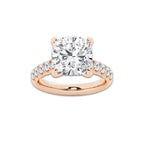 6.55 ctw Cushion Lab-Grown Diamond Pave Engagement Ring in 14K Rose Gold for Women | D Color, VVS1 Clarity, IGI Certified 6.00 ct Center Diamond