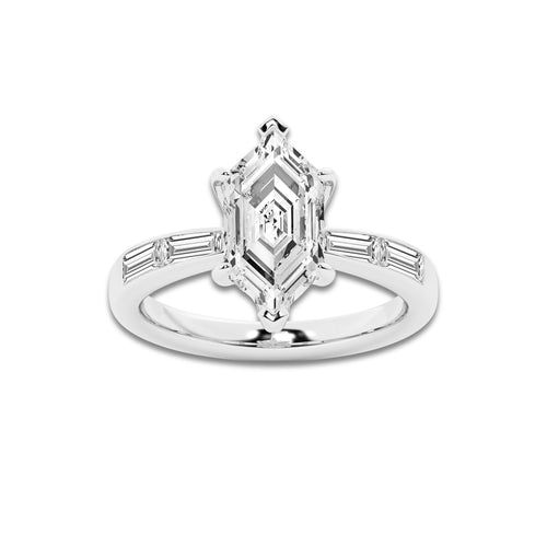Sally 3 ctw Dutch Marquise Lab Grown Diamond Side Stone Engagement Ring 14K White Gold, D, VVS | IGI Certified, 2 1/2 ct Center