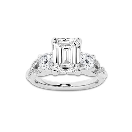 1.98 ctw Emerald Lab-Grown Diamond Side Stone Engagement Ring in 14K White Gold for Women | Colorless D, VVS1 Clarity, IGI Certified 1.50 ct Center Diamond