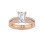 3.39 ctw Emerald Lab-Grown Diamond Double Row Diamond Engagement Ring in 14K Rose Gold for Women | Colorless D, VVS1 Clarity, IGI Certified 2.50 ct Center Diamond