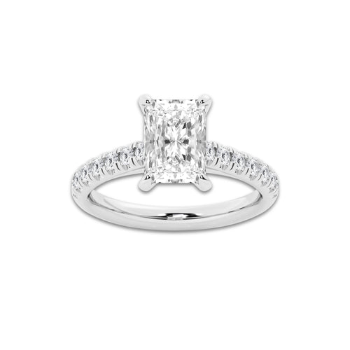 2.41 ctw Radiant Lab-Grown Diamond Pave Engagement Ring in Platinum for Women | D Color, VVS1 Clarity, IGI Certified 2.00 ct Center Diamond