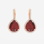 11.0x9.0 mm Pear Shaped Created Ruby and 1/3 ctw Round Lab Grown Diamond Leverback Earrings 14K Rose Gold