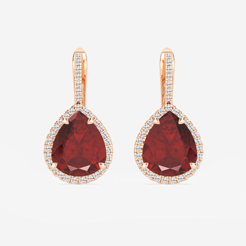 11.0x9.0 mm Pear Shaped Created Ruby and 1/3 ctw Round Lab Grown Diamond Leverback Earrings 14K Rose Gold