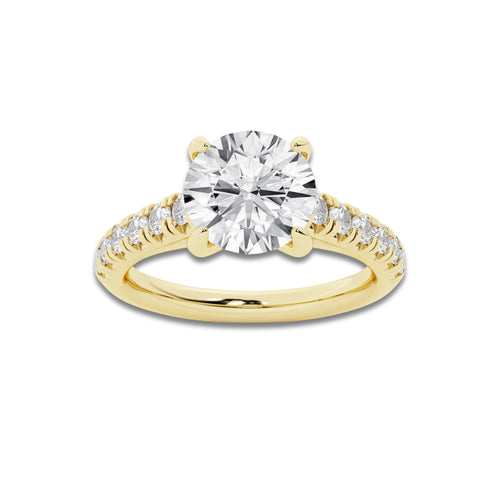 2.40 ctw Round Lab-Grown Diamond Pave Engagement Ring in 14K Yellow Gold for Women | D Color, VVS1 Clarity, IGI Certified 2.00 ct Center Diamond