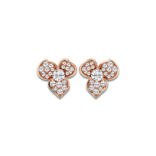 2 ctw Round Lab Grown Diamond Pave Flower Earrings 14K Rose Gold, DE, VS1