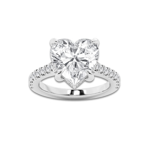 4.34 ctw Heart Lab-Grown Diamond Hidden Halo Side Stone Engagement Ring in Platinum for Women | Colorless E, VS1 Clarity, IGI Certified 4.00 ct Center Diamond