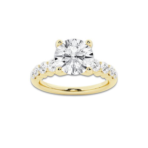 2.04 ctw Round Lab-Grown Diamond Side Stone Engagement Ring in 14K Yellow Gold for Women | Colorless E, VS1 Clarity, IGI Certified 1.50 Ct Center Diamond