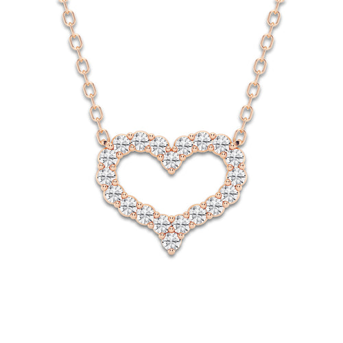 1/4 ctw Round Lab Grown Diamond Open Heart Pendant with Adjustable Chain 14K Rose Gold, DE, VS1