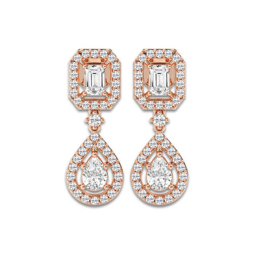 4 ctw Emerald and Pear Lab Grown Diamond Dangle Earrings 14K Rose Gold, DE, VS1