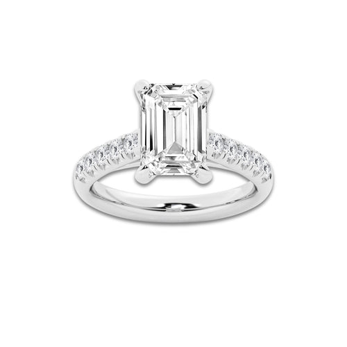 3.93 ctw Emerald Lab-Grown Diamond Pave Engagement Ring in 14K White Gold for Women | D Color, VVS1 Clarity, IGI Certified 3.50 ct Center Diamond