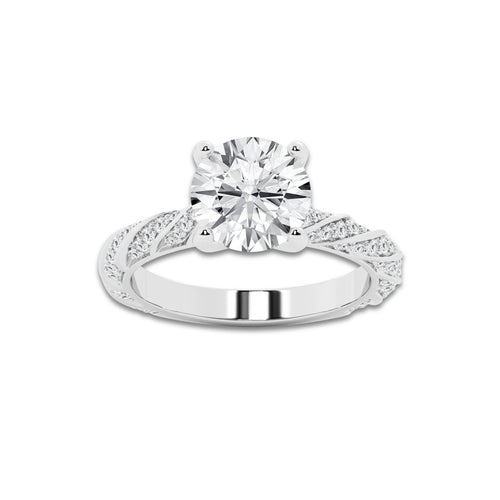 3.44 ctw Round Lab-Grown Diamond Twisted Band Engagement Ring in 14K White Gold for Women | Colorless E, VS1 Clarity, IGI Certified 3.00 ct Center Diamond