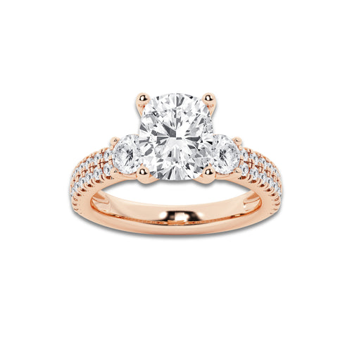 7.06 ctw Elongated Cushion Lab-Grown Diamond Three Stone Double Row Engagement Ring in 14K Rose Gold for Women | D Color, VVS1 Clarity, IGI Certified 6.00 ct Center Diamond