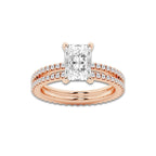 2.69 ctw Radiant Lab-Grown Diamond Double Row Diamond Engagement Ring in 14K Rose Gold for Women | Colorless D, VVS1 Clarity, IGI Certified 2.00 ct Center Diamond