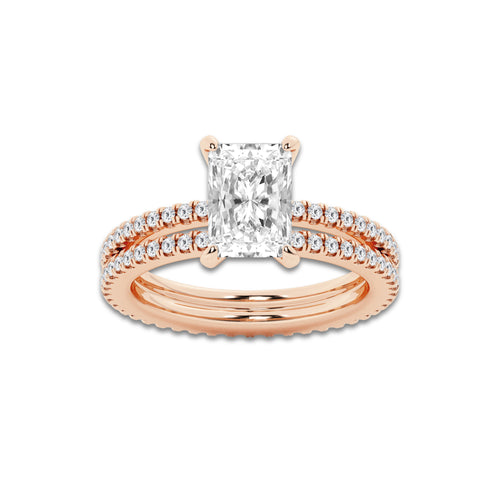 2.69 ctw Radiant Lab-Grown Diamond Double Row Diamond Engagement Ring in 14K Rose Gold for Women | Colorless D, VVS1 Clarity, IGI Certified 2.00 ct Center Diamond