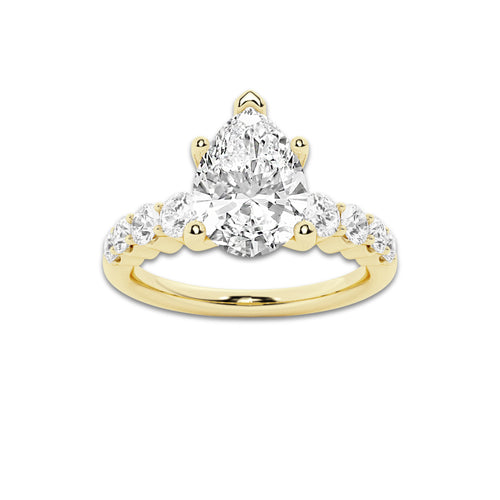 2.54 Ct Pear Lab-Grown Diamond Half Eternity Engagement Ring in 14K Yellow Gold for Female, Colorless (D), VVS1 Clarity | IGI Certified, 2.00 Ct Center Diamond