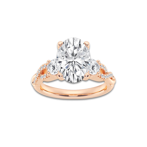 5.61 ctw Oval Lab-Grown Diamond Side Stone Engagement Ring in 14K Rose Gold for Women | Colorless D, VVS1 Clarity, IGI Certified 5.00 ct Center Diamond