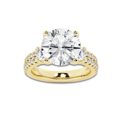 6.96 ctw Round Lab-Grown Diamond Three Stone Double Row Engagement Ring in 14K Yellow Gold for Women | E Color, VS1 Clarity, IGI Certified 6.00 ct Center Diamond