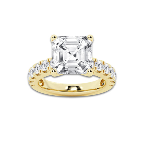 8.00 ctw Asscher Lab-Grown Diamond Split-Prong Set Side Stone Engagement Ring in 14K Yellow Gold for Women | Colorless D, VVS1 Clarity, IGI Certified 7.00 ct Center Diamond