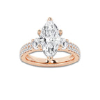 4.00 ctw Marquise Lab-Grown Diamond Three Stone Double Row Engagement Ring in 14K Rose Gold for Women | E Color, VS1 Clarity, IGI Certified 3.00 ct Center Diamond