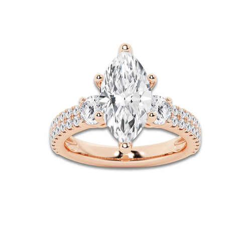4.00 ctw Marquise Lab-Grown Diamond Three Stone Double Row Engagement Ring in 14K Rose Gold for Women | E Color, VS1 Clarity, IGI Certified 3.00 ct Center Diamond