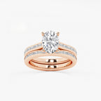 Synergy 2 3/4 ctw Oval Lab Grown Diamond Baguette and Princess Side Stone Bridal Set 14K Rose Gold, E, VS1 | IGI Certified, 2 ct Center