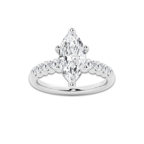 3.54 Ct Marquise Lab-Grown Diamond Half Eternity Engagement Ring in 14K White Gold for Female, Colorless (E), VS1 Clarity | IGI Certified, 3.00 Ct Center Diamond