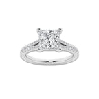 2.83 ctw Princess Lab-Grown Diamond Split Shank Side Stone Engagement Ring in Platinum for Women | Colorless E, VS1 Clarity, IGI Certified 2.50 ct Center Diamond