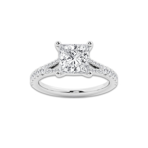 2.83 ctw Princess Lab-Grown Diamond Split Shank Side Stone Engagement Ring in Platinum for Women | Colorless E, VS1 Clarity, IGI Certified 2.50 ct Center Diamond