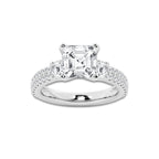 4.00 ctw Asscher Lab-Grown Diamond Three Stone Double Row Engagement Ring in Platinum for Women | D Color, VVS1 Clarity, IGI Certified 3.00 ct Center Diamond