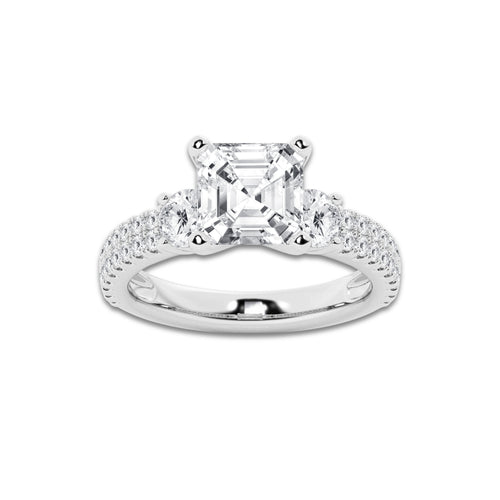 4.00 ctw Asscher Lab-Grown Diamond Three Stone Double Row Engagement Ring in Platinum for Women | D Color, VVS1 Clarity, IGI Certified 3.00 ct Center Diamond