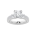 3.50 ctw Asscher Lab-Grown Diamond Three Stone Double Row Engagement Ring in Platinum for Women | E Color, VS1 Clarity, IGI Certified 2.50 ct Center Diamond
