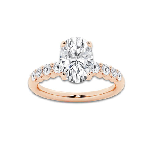 3.54 ctw Oval Lab-Grown Diamond Side Stone Engagement Ring in 14K Rose Gold for Women | Colorless E, VS1 Clarity, IGI Certified 3.00 Ct Center Diamond