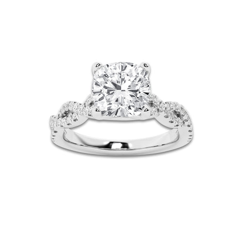 1.75 ctw Cushion Lab-Grown Diamond Twisted Shank Engagement Ring in 14K White Gold for Women | E Color, VS1 Clarity, IGI Certified 1.50 ct Center Diamond
