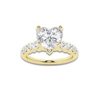 2.54 ctw Heart Lab-Grown Diamond Side Stone Engagement Ring in 14K Yellow Gold for Women | Colorless D, VVS1 Clarity, IGI Certified 2.00 Ct Center Diamond