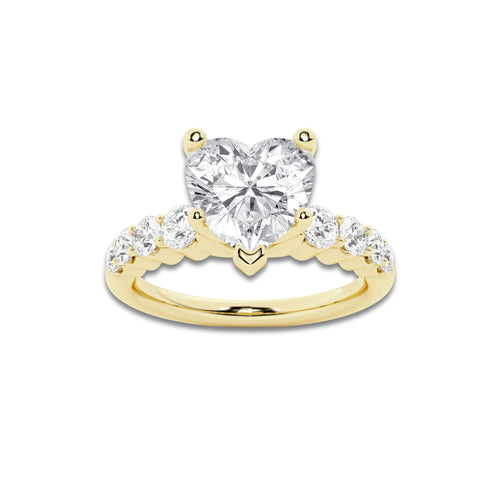 2.54 ctw Heart Lab-Grown Diamond Side Stone Engagement Ring in 14K Yellow Gold for Women | Colorless D, VVS1 Clarity, IGI Certified 2.00 Ct Center Diamond