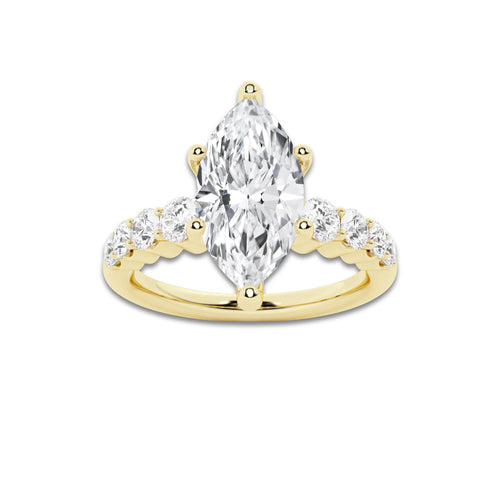 2.54 Ct Marquise Lab-Grown Diamond Half Eternity Engagement Ring in 14K Yellow Gold for Female, Colorless (E), VS1 Clarity | IGI Certified, 2.00 Ct Center Diamond