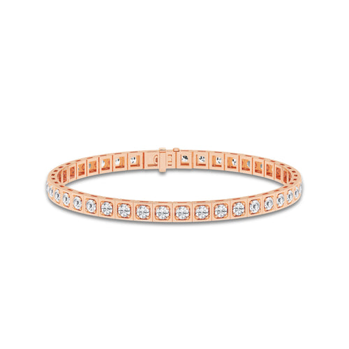 8 ctw Round Lab Grown Diamond Square Bezel Tennis Bracelet - 8.5 Inches 14K Rose Gold, DE, VS1