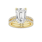 8.22 ctw Emerald Lab-Grown Diamond Double Row Diamond Engagement Ring in 14K Yellow Gold for Women | Colorless E, VS1 Clarity, IGI Certified 7.00 ct Center Diamond