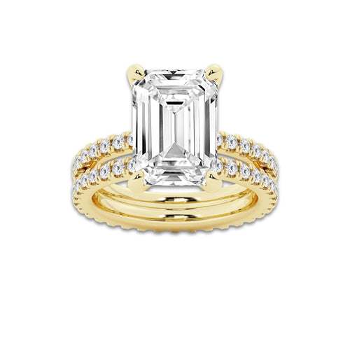 8.22 ctw Emerald Lab-Grown Diamond Double Row Diamond Engagement Ring in 14K Yellow Gold for Women | Colorless E, VS1 Clarity, IGI Certified 7.00 ct Center Diamond