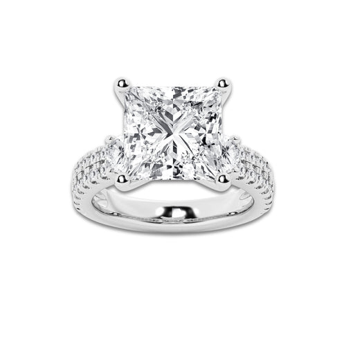 7.96 ctw Princess Lab-Grown Diamond Three Stone Double Row Engagement Ring in Platinum for Women | E Color, VS1 Clarity, IGI Certified 7.00 ct Center Diamond