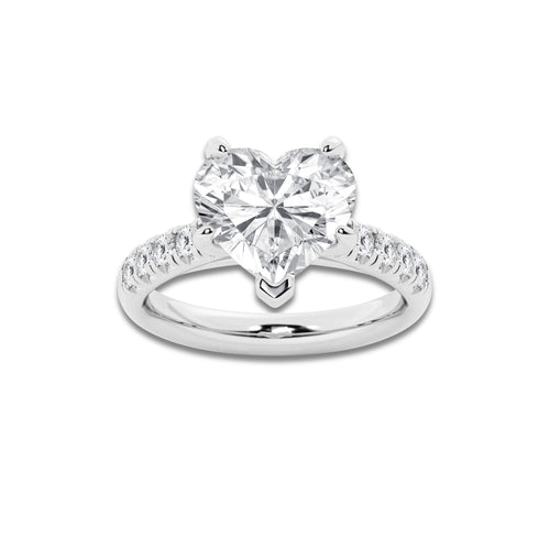 4.43 ctw Heart Lab-Grown Diamond Pave Engagement Ring in 14K White Gold for Women | D Color, VVS1 Clarity, IGI Certified 4.00 ct Center Diamond