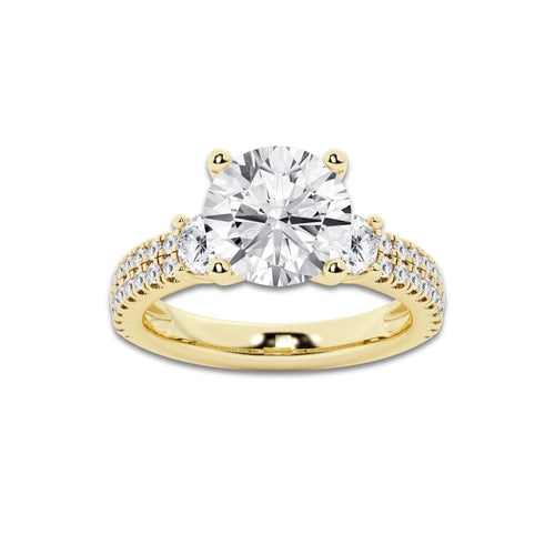4.46 ctw Round Lab-Grown Diamond Three Stone Double Row Engagement Ring in 14K Yellow Gold for Women | E Color, VS1 Clarity, IGI Certified 3.50 ct Center Diamond