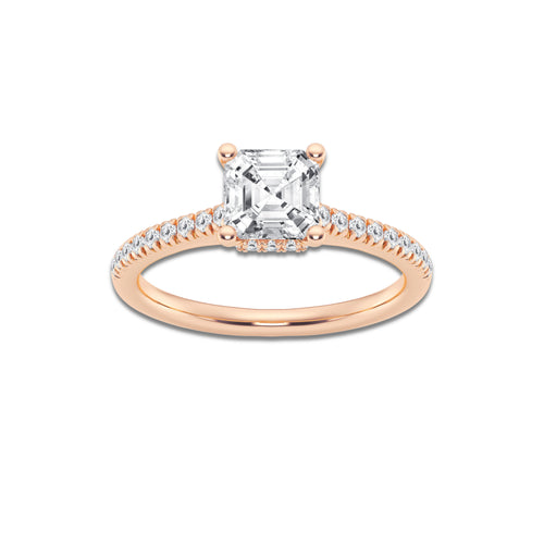 Shylin 1 1/3 ctw Asscher Lab Grown Diamond Hidden Halo Engagement Ring 14K Rose Gold, D, VVS | IGI Certified, 1 ct Center